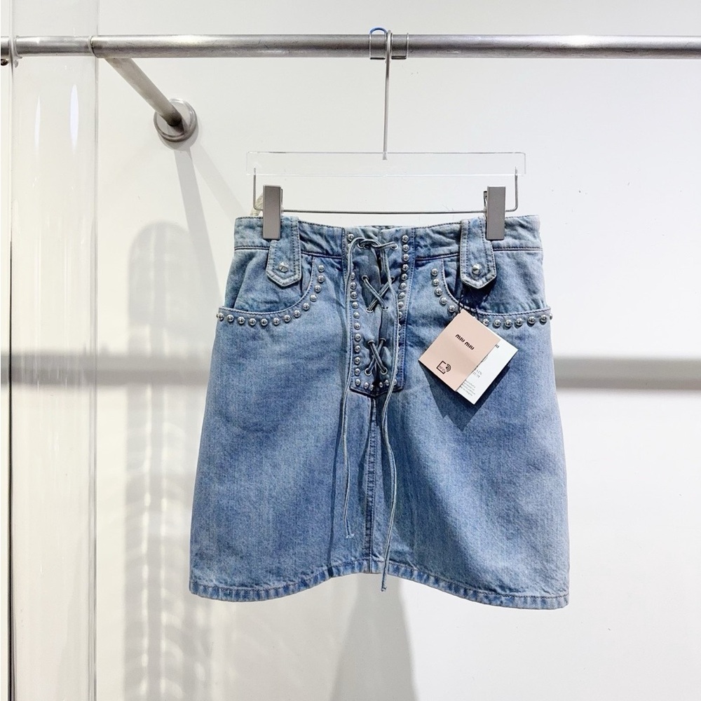 ❌sold❌🚩steal authentic Miu Miu Blue Lace-Up Mini Skirt